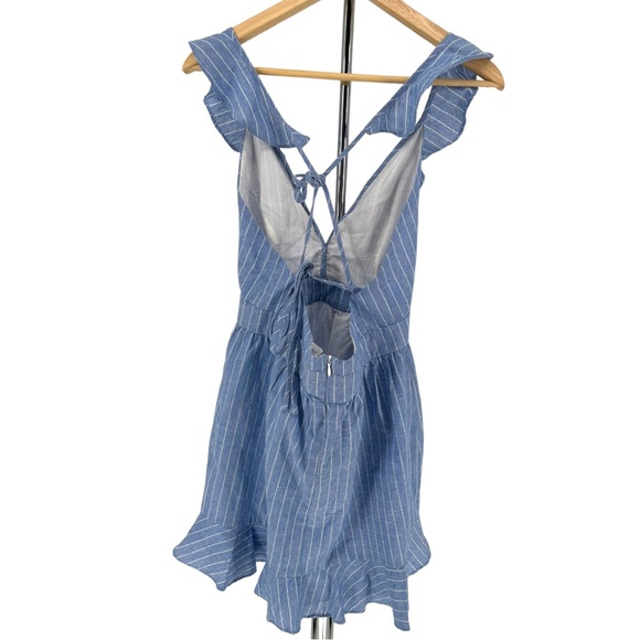 Superdown Livia Blue White Striped Ruffle Mini Dress Strappy Back size M NWT - Picture 8 of 12
